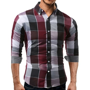 Mfasica Men Spring Summer Long Sleeve Plaid Casual 100% Cotton Dress Shirts Mfasica Men Spring Summer Long Sleeve Plaid Casual 100% Cotton Dress Shirts